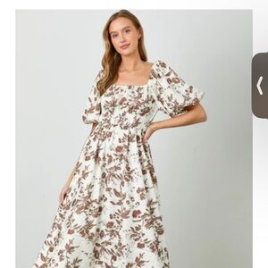 Floral Square Neck Midi Dress